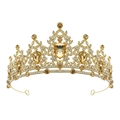 Close-up of golden Baroque crown with champagne crystals and intricate rhinestone details - Gold + Champagne Rhinestones