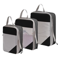 3-piece compression packing cube set in black and white mesh for travel organization - Three-Piece Set / Black