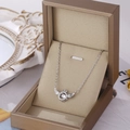 Collar de alas de ángel en titanio plateado con colgante de piedra móvil en joyero - Plateado