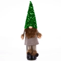 Green sequined gnome wine bottle cover with brown faux fur beard for Christmas decor - Green Faceless Doll Sequin Style