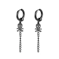 Gothic black skull dangle earrings with long chain charms in punk stainless steel design - Style 16 Black Single