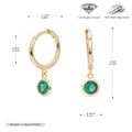 Detail view of 925 silver earrings with green zircon showing dimensions and weight info - 925 Silver / May Gold Plated (Emerald Zirconia)