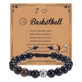 Detail of basketball themed obsidian beaded bracelet with adjustable cord and card - Basketball Style 6