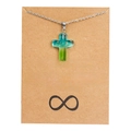 Collier croix en verre lumineux avec chaîne argentée sur carte cadeau Friendship - Bleu Vert/Verre