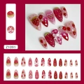 Faux ongles 3D fraise avec perles, nœuds et motifs à carreaux en lot de 24 pièces - Fraise Douce (Z1091) avec Colle