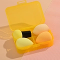 Yellow makeup sponge set with storage box including orange blender and black applicator - 3 Sponges + Mushroom Head Puff [Yellow]