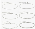 Coffret de 6 bracelets chaîne argentés avec fermoir réglable et textures variées - Ensemble de 6 Pièces / Bracelet Argenté Style 4