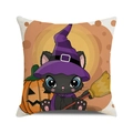 Square Halloween cushion cover featuring a cute black cat and pumpkin cartoon design - Halloween Cartoon Cat Style 1