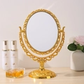 Vintage oval desktop makeup mirror with elegant gold floral carved metal frame - Oval Gold