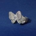 Macro shot of silver butterfly ring featuring heart and marquise cut zircons on blue background - Silver/White Zirconia