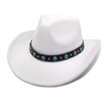 Cappello da cowboy classico in feltro bianco con una fascia decorativa turchese - M (56-58cm) / Bianco