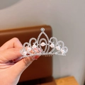 Silver crown hair comb with white rhinestones and pearls for girls' birthday princess style - 16# Wavy Pearl Crown Hair Comb (Medium)