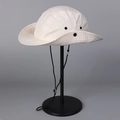Detail of outdoor sun hat with black metal ventilation eyelets and adjustable wind rope - M(56-58cm) / White