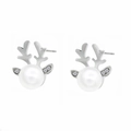 Pendientes de reno en plata con perla blanca y cristales brillantes para Navidad - A138-27 Reno Perla