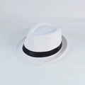 Classic white woven straw panama hat with black ribbon band for men summer sun protection - White