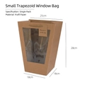 Brown trapezoid kraft gift bag with large transparent window and handle 25x28x18cm - Small Trapezoidal Kraft
