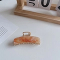 7.5cm rectangular hair claw clip with orange marble pattern and gold metal finish - Brown