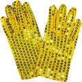 Sparkling bright yellow sequin dance gloves for stage performance and party events - One Size / Gold