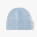 Light blue ribbed knit beanie with wide double-folded cuff for winter warmth - One Size / Sky Blue