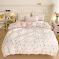 Floral cotton duvet cover with pink tulips on white fabric and soft pink lining - Tulip