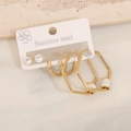 Three-pair gold stainless steel earring set with rhinestones and geometric hoops - Hexagon (3#)