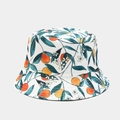 White canvas bucket hat with orange and floral pattern for summer outdoor leisure - M / White Persimmon