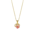 Rosafarbene Herz-Halskette mit goldenen Tropfen-Details und Edelstahlkette für Damen - Rosa