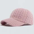 Pink cable knit baseball cap for women, soft thermal winter hat with stylish twisted pattern - Adjustable / Pink
