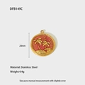 Detail view of 20mm stainless steel palm tree pendant with orange enamel sunset design - Pink Sunset Round Pendant
