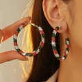 Red, green and white rhinestone encrusted large hoop earrings for a festive look - Tri-color Rhinestone Large Hoop Style