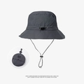 Foldable dark grey waterproof bucket hat with adjustable wind cord and portable storage pouch - Gray