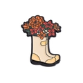 Niedliche Emaille-Anstecknadel Gummistiefel mit bunten Blumen und grünen Blättern - Beigefarbener Regenstiefel Stil (QHXZ194)