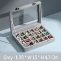 Gray velvet jewelry box with 24 compartments and transparent glass lid 20x15x4.7cm - Gray