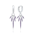 Silver drop earrings with purple zircon tassels and a high-shine mirror reflection - Purple Zirconia Spike Tassel