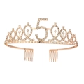 Rose gold 50th birthday crown tiara with sparkling rhinestones and metal hair combs - Single Crown 5th Birthday