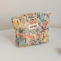 Colorful tweed cosmetic bag with gold metallic threads and a DJDF BAG label - Small Yellow Tweed Bag
