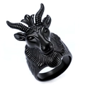 Anello testa di capra Baphomet in acciaio inossidabile nero opaco con pentagramma - US 7 / Nero (06302)