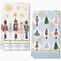Nutcracker and ballerina patterned Christmas kitchen towels with gold trim decor - Nutcracker Ballerina Style D (MJBT66-39) / 2 Pieces/Pack (40*60cm) / Blue White Plaid Combination