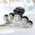 Pinza per capelli nera classica con strass di cristallo e gemme cangianti - Bianco AB