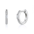 Elegantes pendientes de aro de plata S925 con circón baguette y detalles brillantes - Pin de plata S925 + Cobre ecológico / Plateado