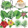 Τροπικό σετ σουβέρ DIY Diamond Painting με 6 φλοράλ σχέδια και μεταλλική βάση στήριξης - A-34 Στυλ Τροπικών Φύλλων