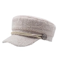 Beige lamswol militaire pet voor dames met gevlochten touw en gouden vintage knoop - 58cm / Beige