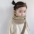 Kids warm knitted snood scarf in beige and light brown stripes for autumn winter - Beige Rhombus