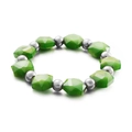 Bohemian stretch bracelet with faceted green crystal beads and silver steel spheres - Green Faceted Beads With Silver Round Beads Style (KB99054-Z)