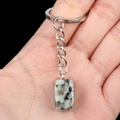 Handheld key chain featuring a rectangular light green and grey natural stone pendant - Tianshan Blue