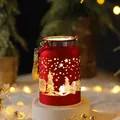 Red metal Christmas lantern with hollow cabin pattern and warm glowing light - Flowing Light Bottle / Red