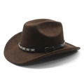 Cappello da cowboy vintage in pelle scamosciata marrone con fascia in pelle cucita - M(56-58cm) / Marrone