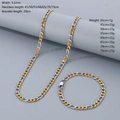 Two-tone gold and silver Figaro chain set, 5.5mm stainless steel necklace and bracelet - 5.5mm Two-tone Gold Figaro 3-1 / Necklace 55cm