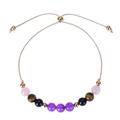 Handmade adjustable beaded bracelet featuring purple, tiger eye, and pink natural stones - 6mm Bead / Purple Black Brown & Pink