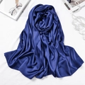 Elegant navy blue satin silk headscarf 110x110cm bawal scarf for women in smooth finish - 180*70cm / Navy Blue